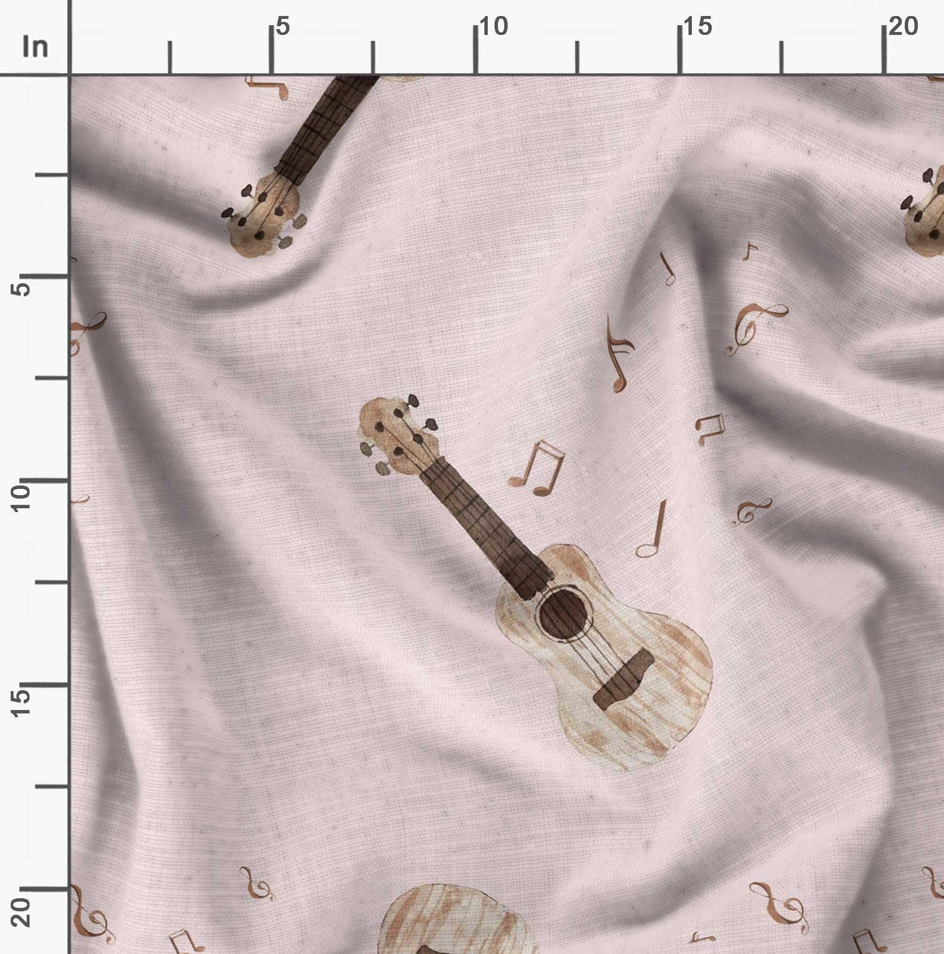 Soimoi Moss Georgette Brown Fabric by The Yard - 42 Inch Wide Printed Fabric for Dresses, Curtains & Home Decor | Musical Instrument Pattern Fabric for DIY Crafts & Sewing Projects