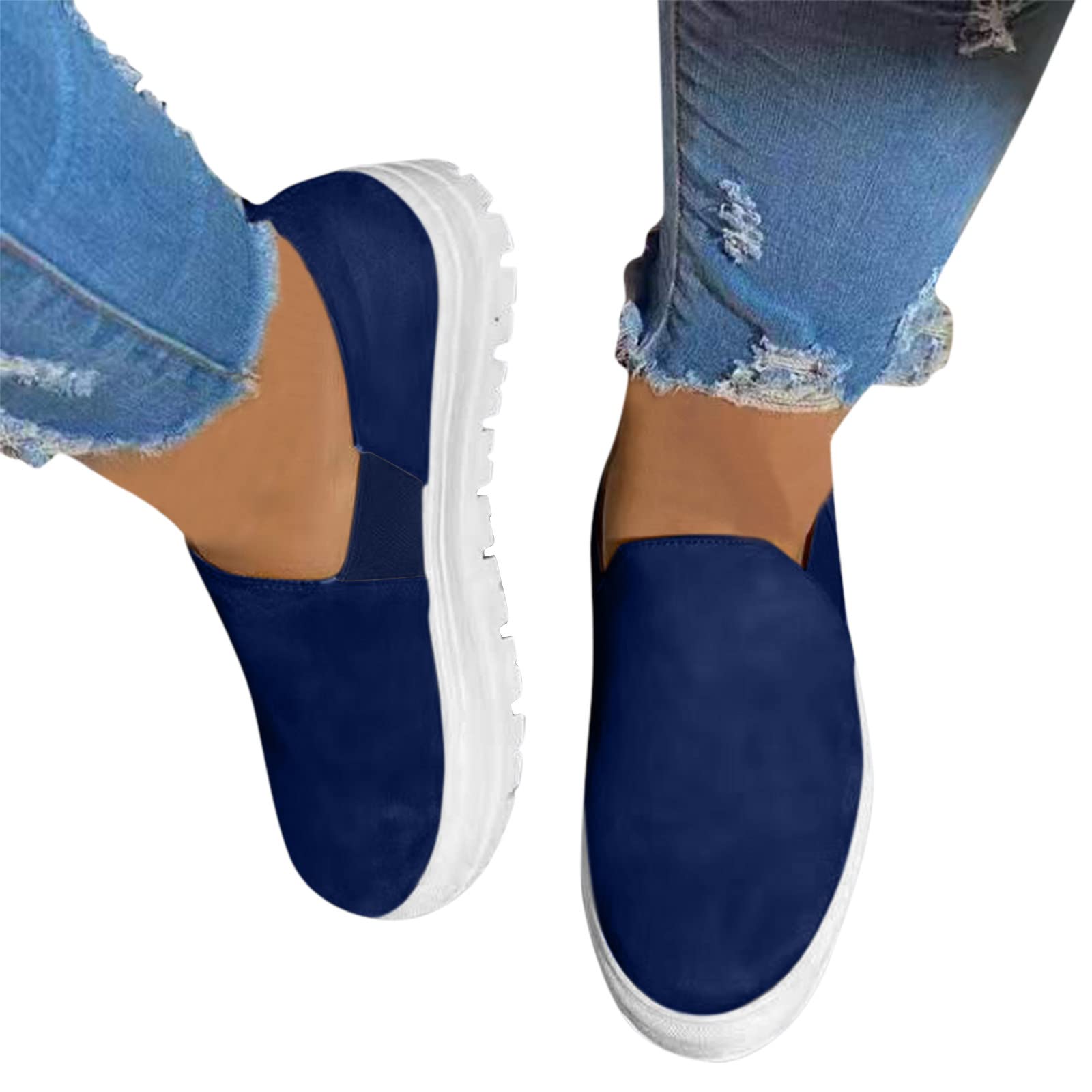 Women's Suede Round Toe Flat Casual Sneakers - Comfortable Low Top Slip On Shoes for Everyday Wear | Perfect for Walking, Office & Weekend Outfits