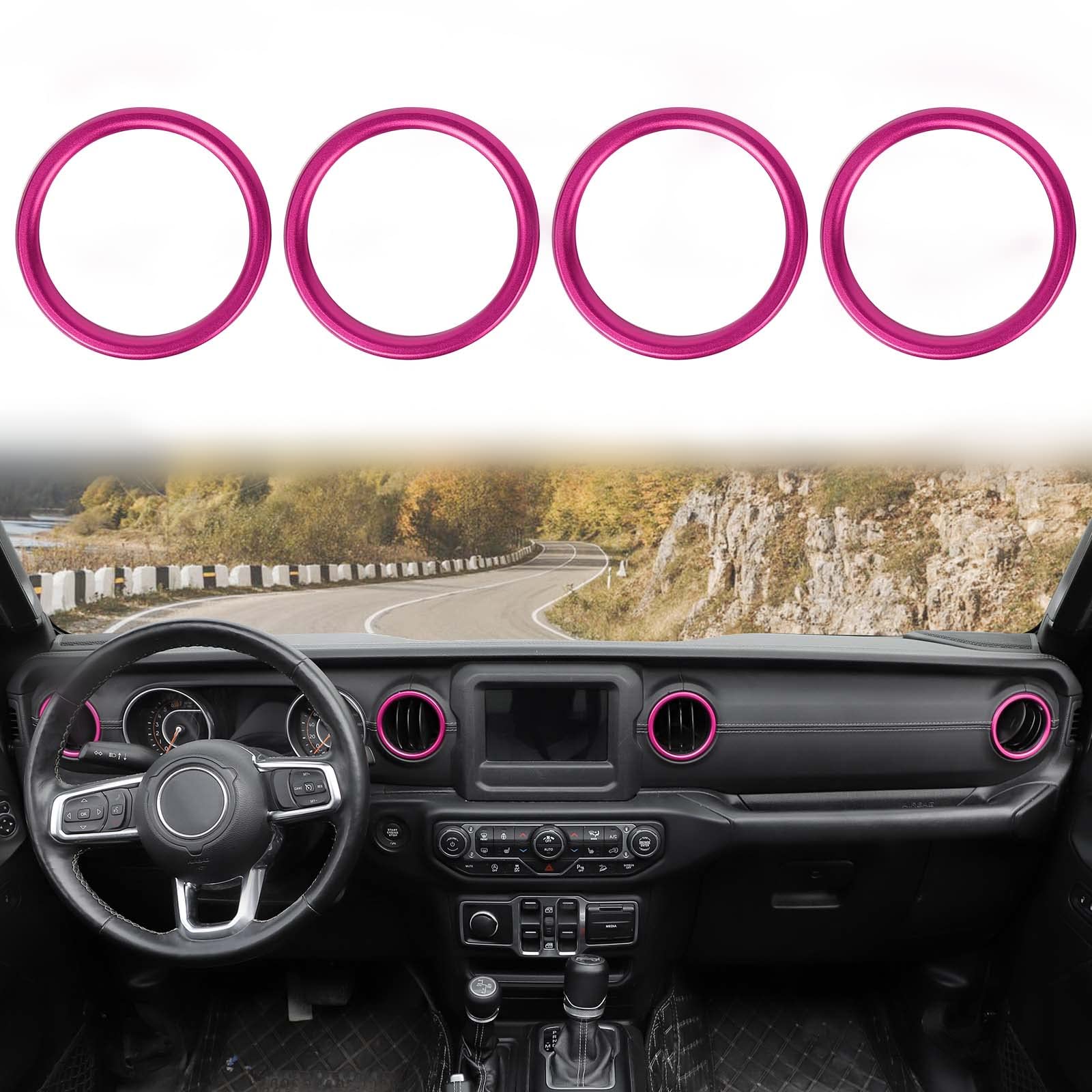 Jeep JL Dash Air Vent Outlet Bezel Trim - Pink Aluminum Alloy Ventilation Grille for 2018-2023 Jeep Wrangler JL/JLU & Gladiator JT - Interior Accessories Upgrade for Enhanced Style & Airflow