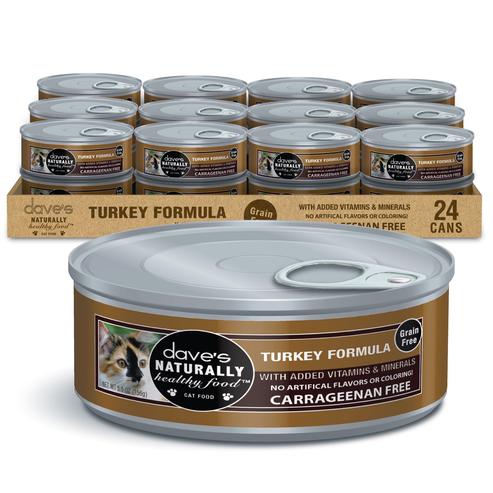**Dave's Grain-Free Turkey Pate Wet Cat Food - Made in USA, Natural & Healthy Canned Cat Food with Added Vitamins & Minerals, Carrageenan-Free, 5.5 oz (24-Pack) - Perfect for Indoor Cats & Sensitive Stomachs**
