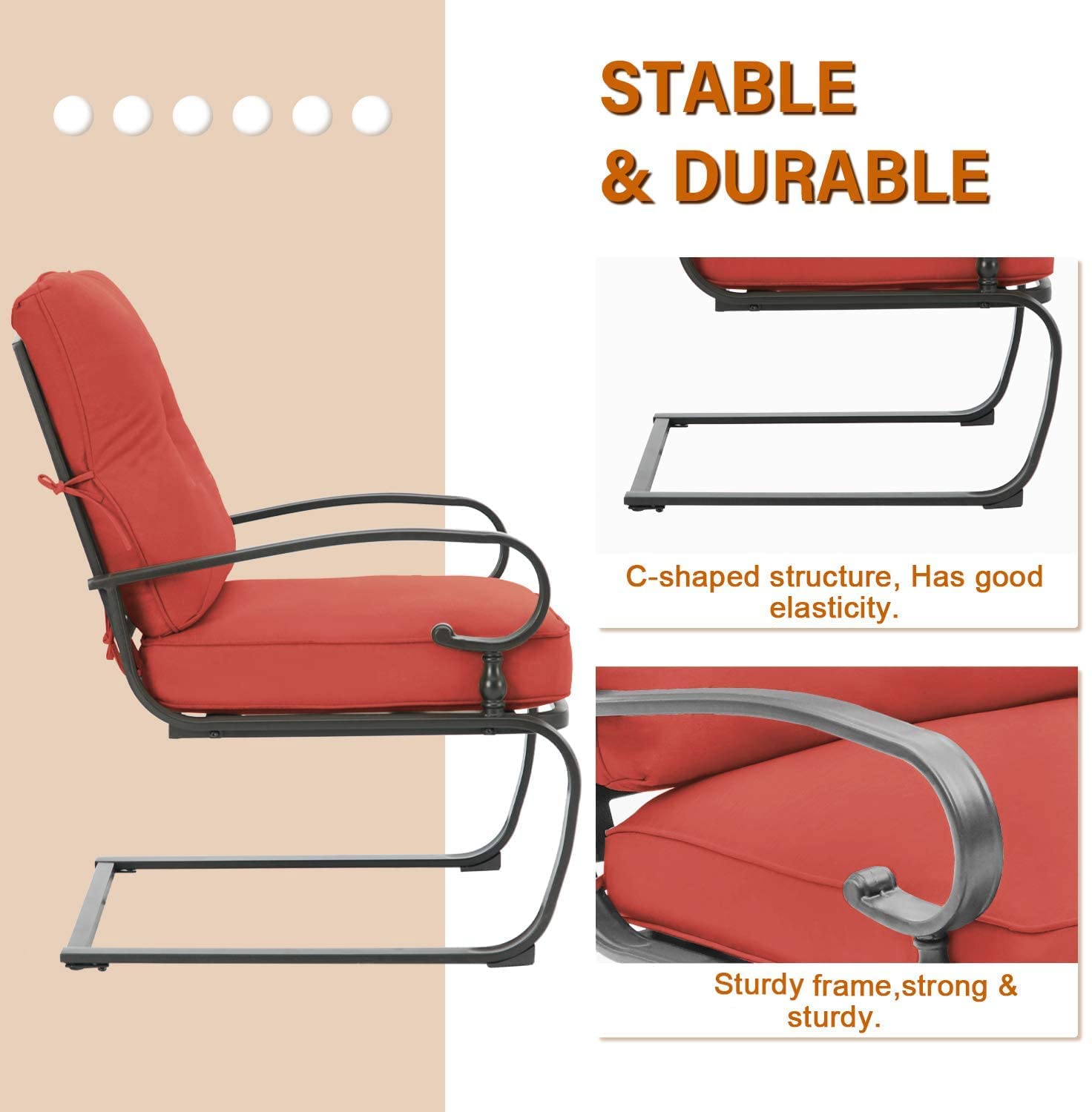 SOLAURA 3-Piece Outdoor Patio Furniture Set - Iron Frame Bistro Chairs with Cushions & Side Coffee Table - Red - Perfect for Garden, Backyard, and Poolside Relaxation