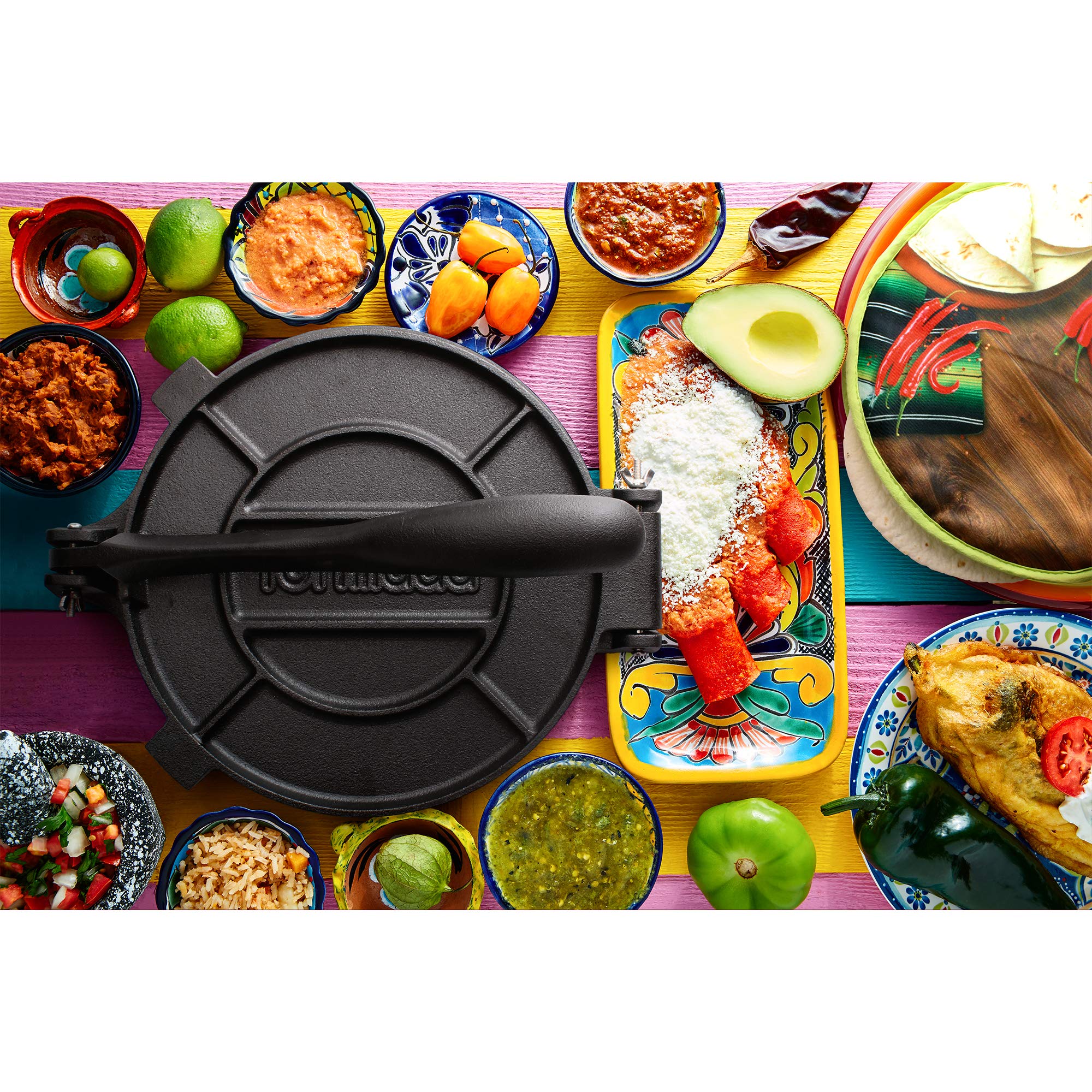 12 Inch Cast Iron Tortilla Press – Large Quesadilla & Roti Maker with Pre-Seasoned Surface & Free Recipe E-Book – Perfect for Making Homemade Tortillas, Flatbreads & Mexican Cuisine