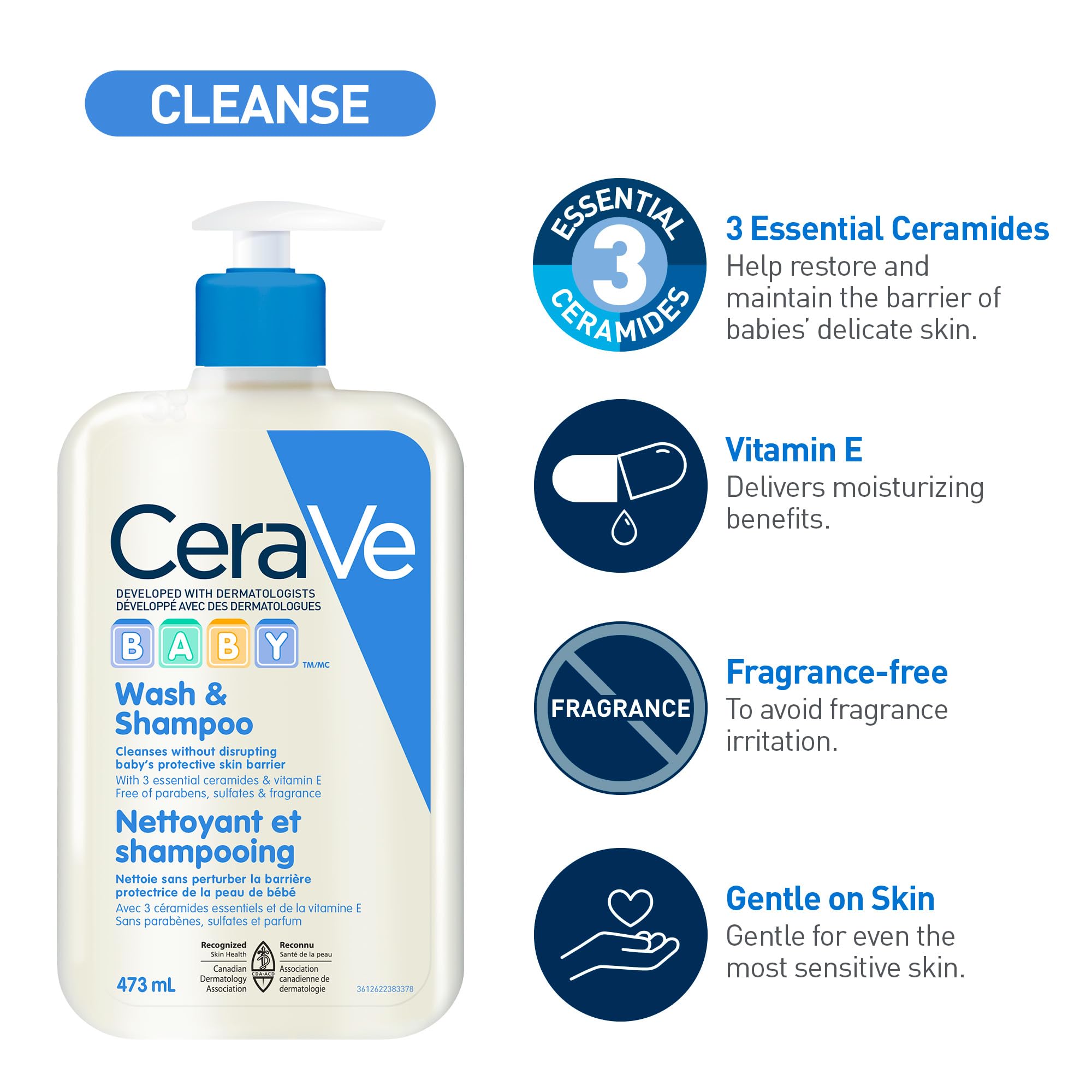 CeraVe Baby Moisturizing Lotion & Wash & Shampoo Set - 16oz (473ml) Each | Tear-Free, Gentle Formulas for Sensitive Skin | Daily Baby Bath & Skincare Routine