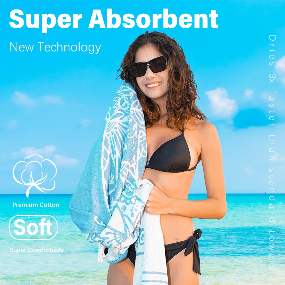 Premium Turkish Beach Towel - Extra Large, Lightweight & Quick Dry - Absorbent Cotton Bath & Swim Towel - Oversized Sand-Free Pool & Beach Accessories - Perfect for Adults, Travel & Outdoor Activities