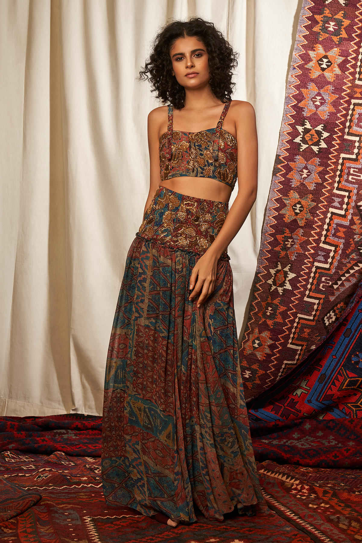 Elegant Baroque Handmade Carpet Print Skirt for Women - Perfect for Boho Chic Outfits & Vintage Fashion Looks