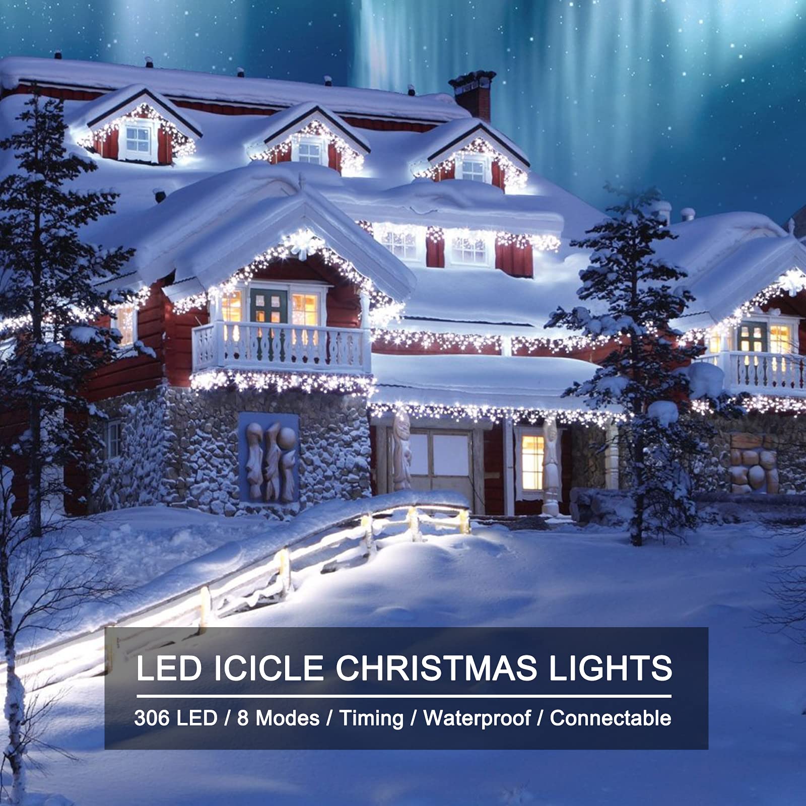 306 LED Icicle Christmas Lights Outdoor 19.6FT - 8 Lighting Modes with Remote & Timer, Waterproof Fairy String Lights for Indoor Patio Tree House Decor (Pure White) - Perfect for Holiday Decorations, Winter Weddings, and Cozy Home Ambiance