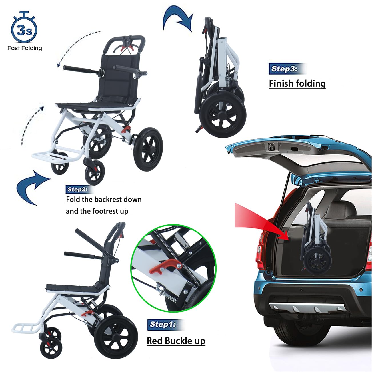 Ultralight Transport Wheelchair for Adults & Elderly - Foldable Portable Travel Wheelchair with Hand Brake | Perfect for Airplane Boarding, Hospital Visits & Daily Mobility