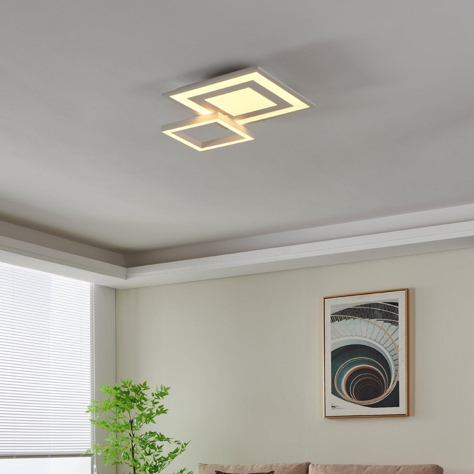 Eglo Connect Savatarila Z Smart Modern LED Square White Ceiling Flush Mount Light - Dimmable WiFi-Enabled Lighting for Living Room, Bedroom & Kitchen
