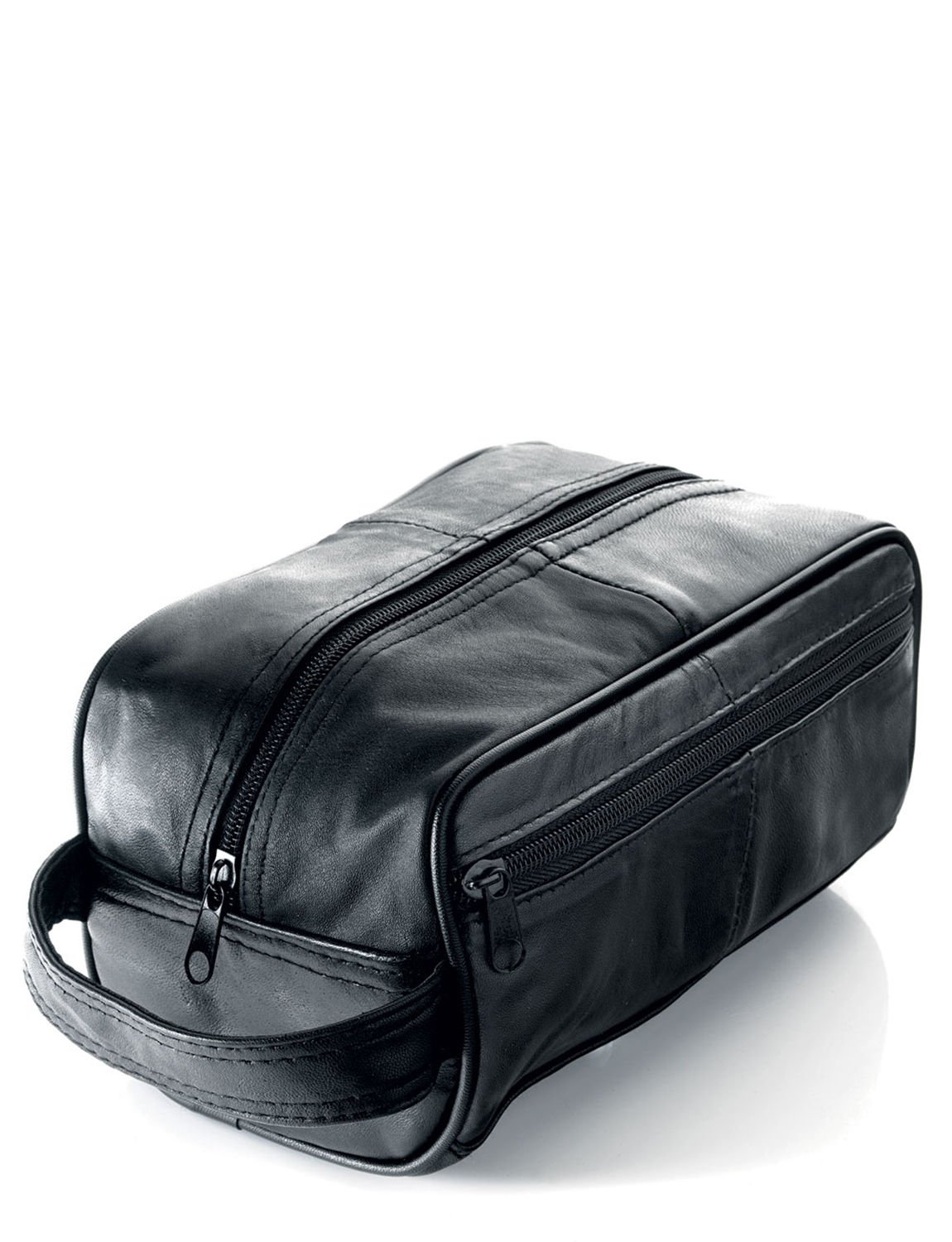Premium Men's Black Leather Toiletry Bag - Travel Wash Bag for Shaving Kit & Grooming Essentials | Durable Water-Resistant Design for Business Trips, Gym & Vacation (WB3)