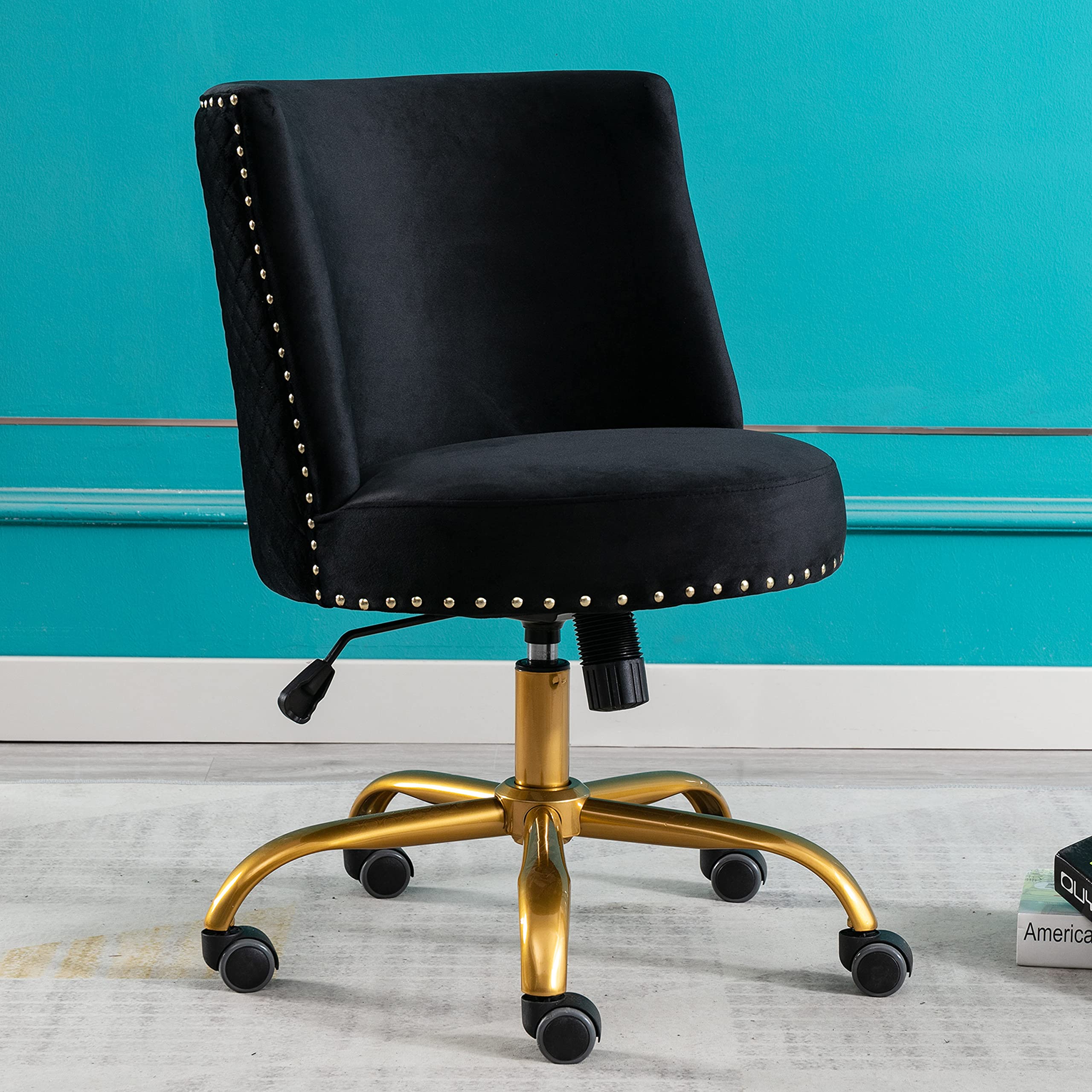 Velvet Home Office Desk Chair - Swivel Accent Chair for Living Room & Bedroom - Modern Tilt Task Chair for Computer Desk (Black) - Perfect for Work from Home & Gaming Setup