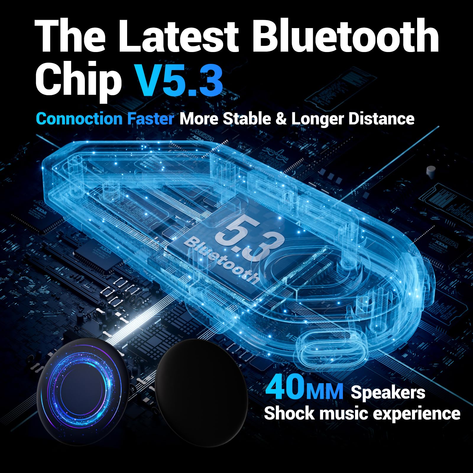 Motorcycle Helmet Bluetooth Headset C5 - Wireless Helmet Speakers with Dual Mic, Hands-Free Calls, Music Streaming, IPX5 Waterproof, Noise Cancellation, Siri Activation, Dual Phone Connectivity - Perfect for Commuting & Long Rides