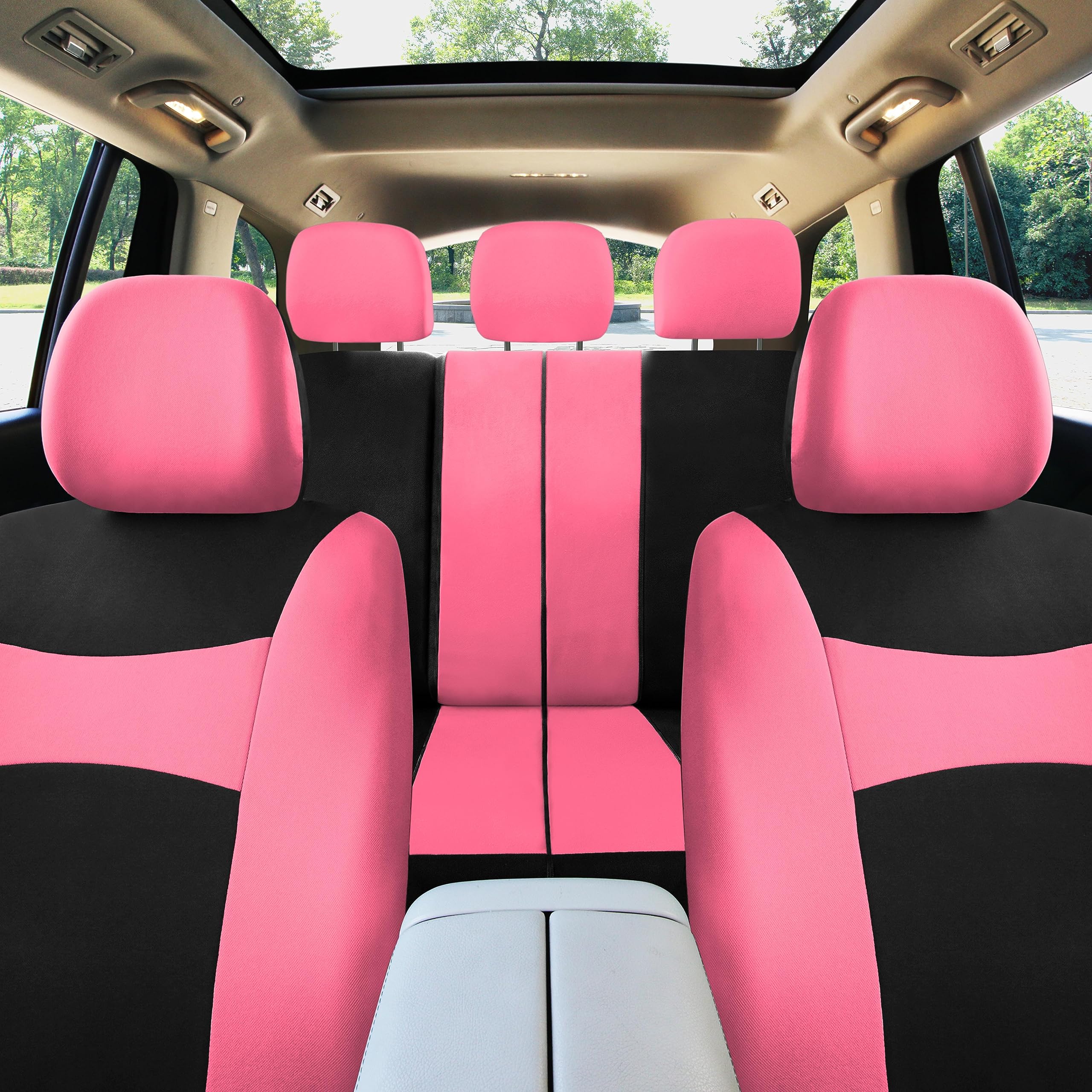 TLH Automotive Seat Covers - Lightweight Breathable Full Set Car Seat Covers, Pink Universal Fit for Cars Trucks & SUVs | Airbag Compatible Split Rear Design | Perfect for Daily Commute, Road Trips & Interior Protection
