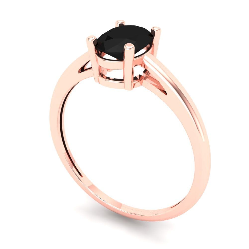 1.0 Carat Oval Cut Solitaire Genuine Natural Black Onyx Engagement Ring - 14k Rose Gold Wedding Band for Brides, Anniversary Gift, Promise Ring (Perfect for Proposals, Valentine's Day & Special Occasions)