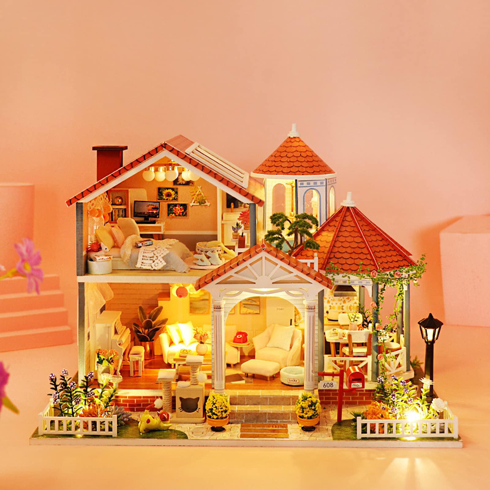 DIY Miniature Wooden Dollhouse Kit - Christmas Birthday Gift for Kids, Assembly Puzzle Toy with Dust Proof Cover - Perfect for Home Decor, Playtime & Creative Learning