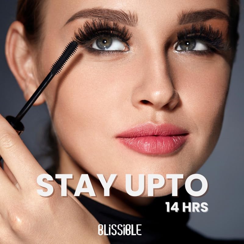 Blissible Volumizing & Lengthening Mascara - Waterproof, Smudge Proof, Long Lasting Curling Mascara for Dramatic Lashes - Up to 18 Hour Wear, Intense Black (12ml) | Perfect for Everyday Makeup, Date Nights & Special Occasions