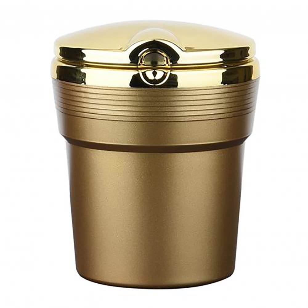 Universal Car Ashtray with LED Lights - Auto Cigarette Smoke Ash Holder Container for Car Cup Holder, Easy Clean Car Accessories (Gold) - Perfect for Road Trips, Commuting & Smokers On-The-Go