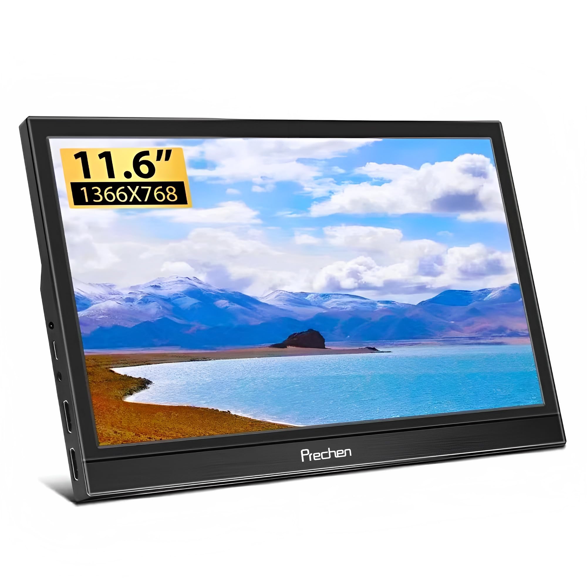 Prechen 11.6 Inch Portable Monitor - 1366x768 HD Screen with HDMI & USB-C - Compatible with PS3/PS4/Raspberry Pi - Dual Built-in Speakers & Adjustable Kickstand - Perfect for Gaming, Work & Travel