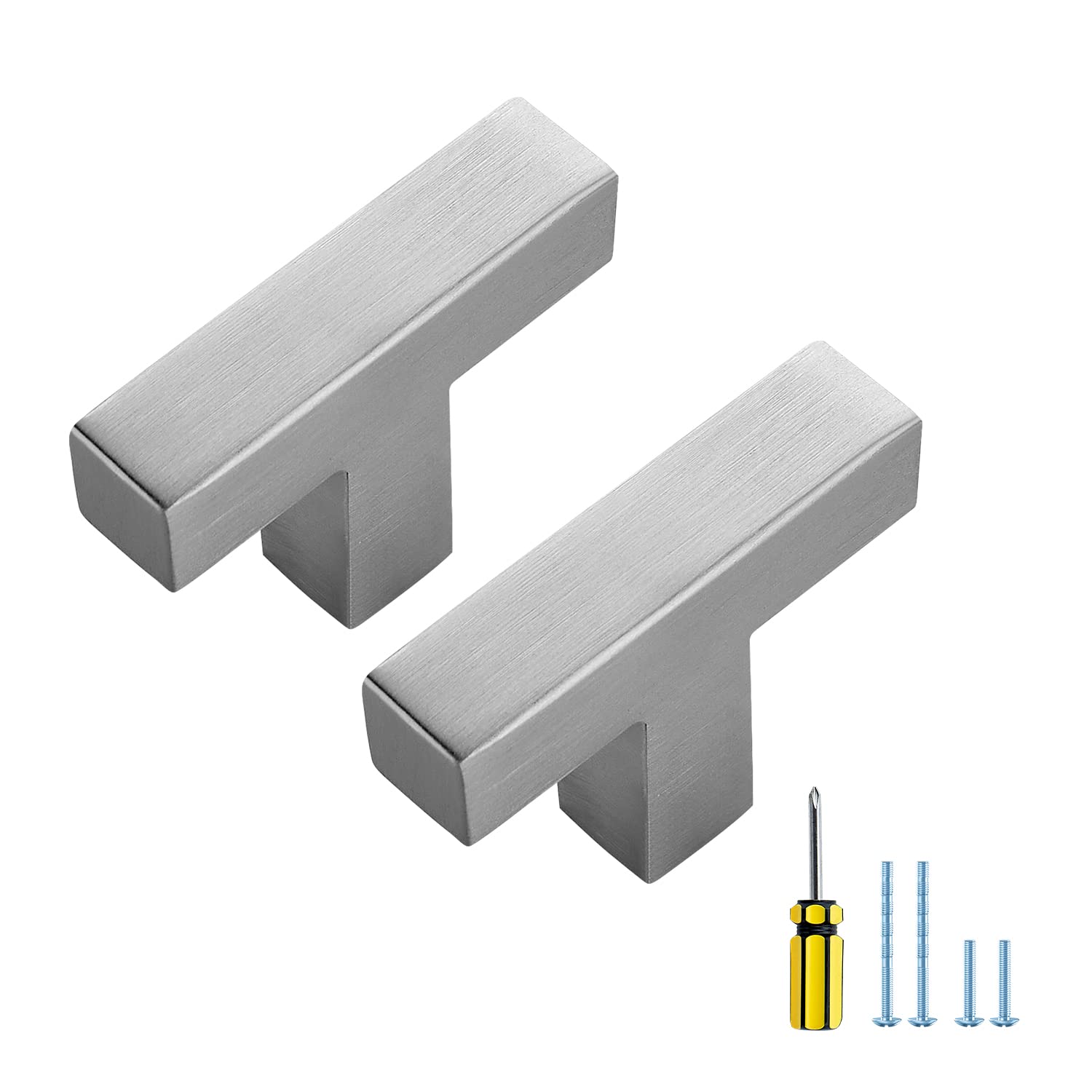 20 Pack Brushed Nickel Stainless Steel Cabinet Pulls - Single Hole Square Kitchen Handles with Screwdriver, Perfect for Modern Cabinets and Drawers