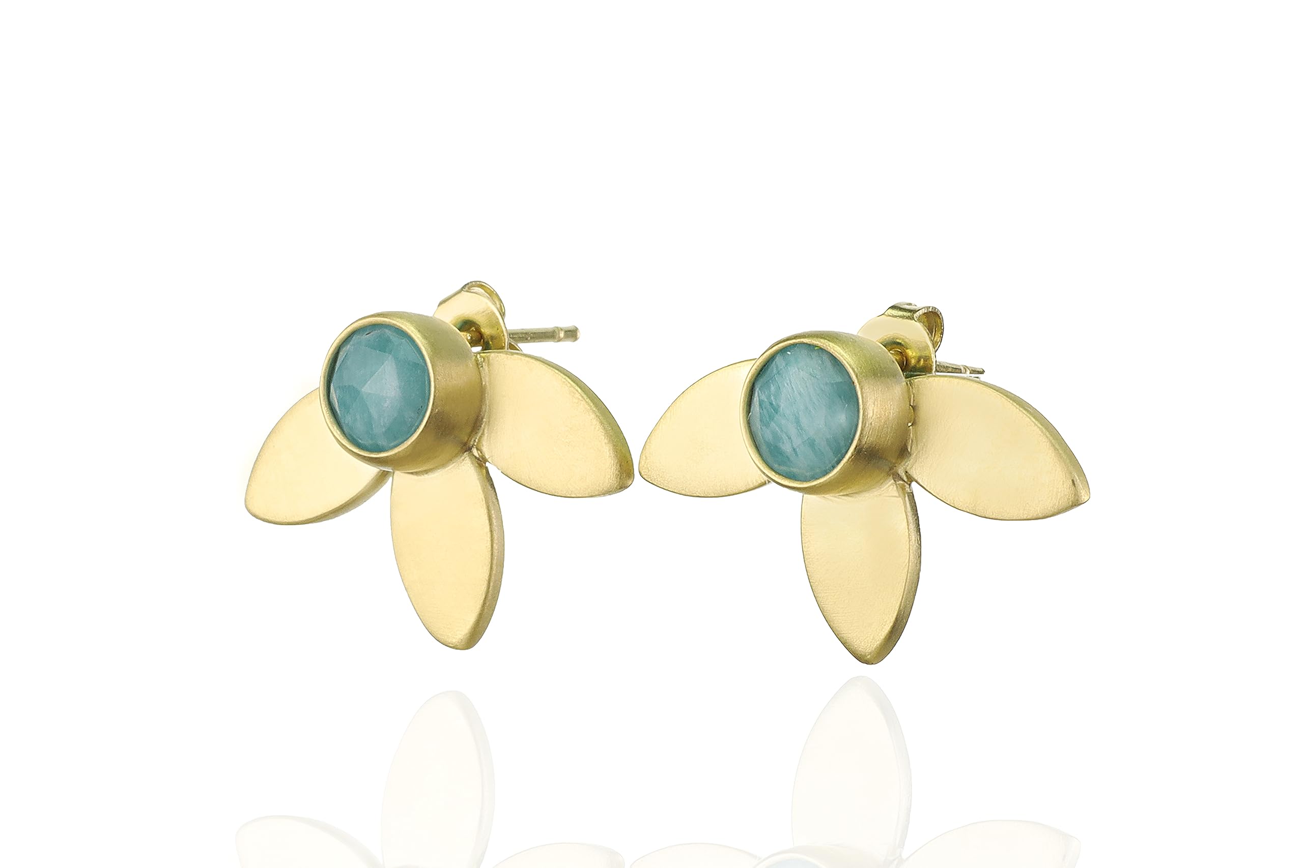 Handmade Gold Amazonite Stud Earrings for Women - Delicate Marquise Leaf Design with Natural Gemstone | Elegant Jewelry Gift for Birthday, Anniversary & Special Occasions