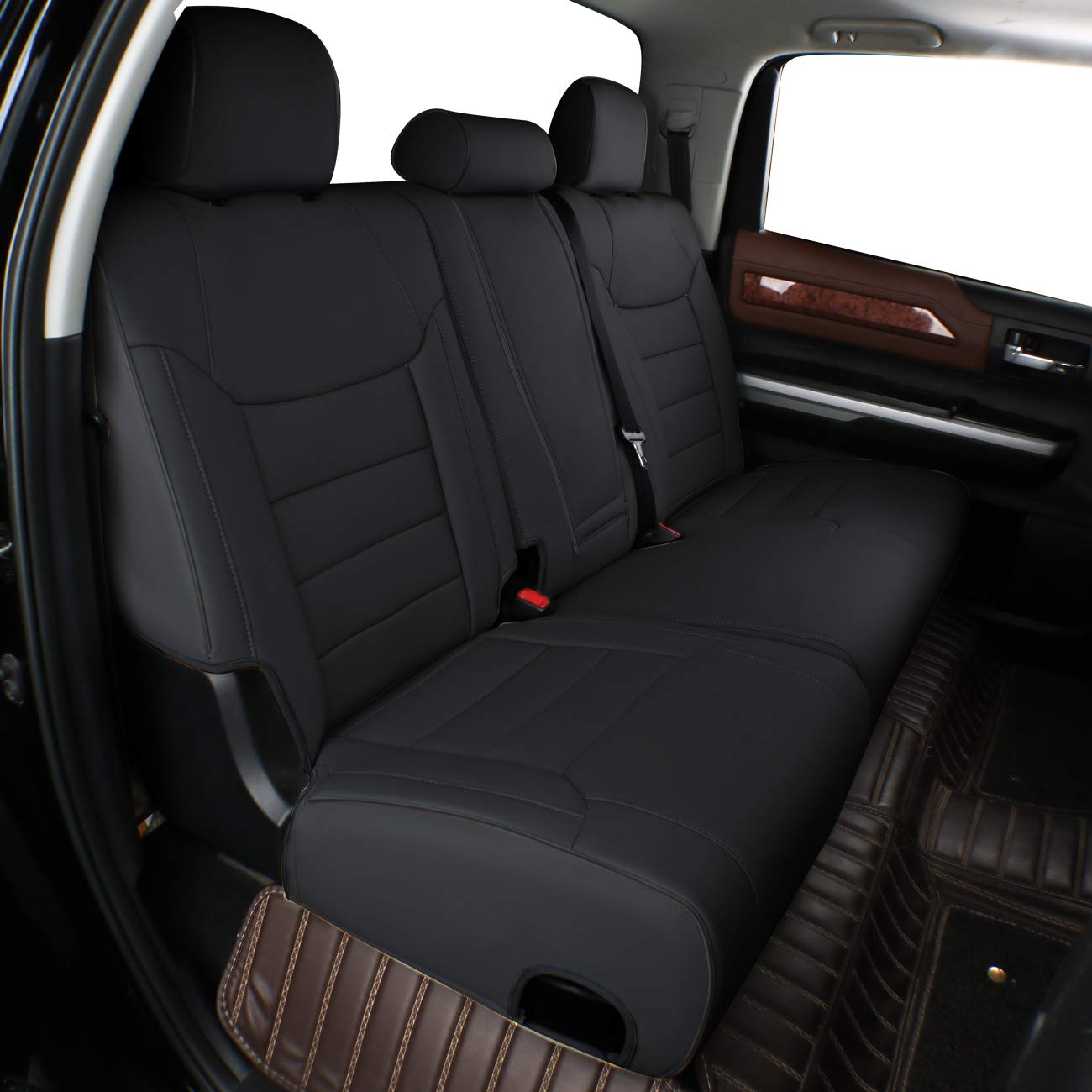 EKR Custom Fit F150 Seat Covers for 2015-2020 Ford F150 SuperCrew XL XLT & 2017-2022 SuperDuty CrewCab XL XLT - Full Set Leather Black - Premium Protection for Truck Seats, Road Trips & Daily Commute
