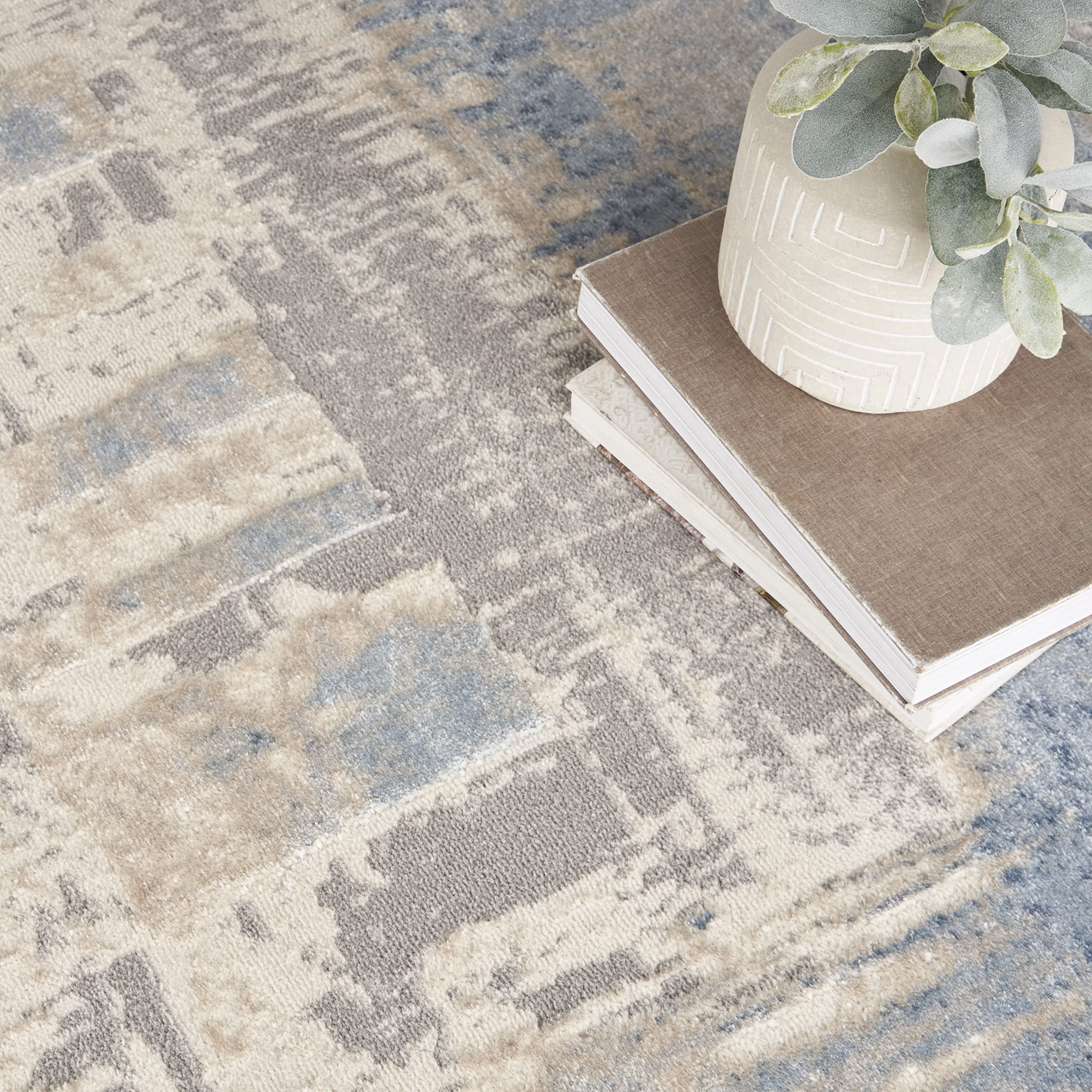 Nourison Solace Abstract Ivory Grey Blue 8x10 Area Rug - Easy Clean, Non-Shedding, Stain Resistant for Bedroom, Living Room, Dining Room & Kitchen | Soft Comfort Underfoot for Home Decor & High Traffic Areas