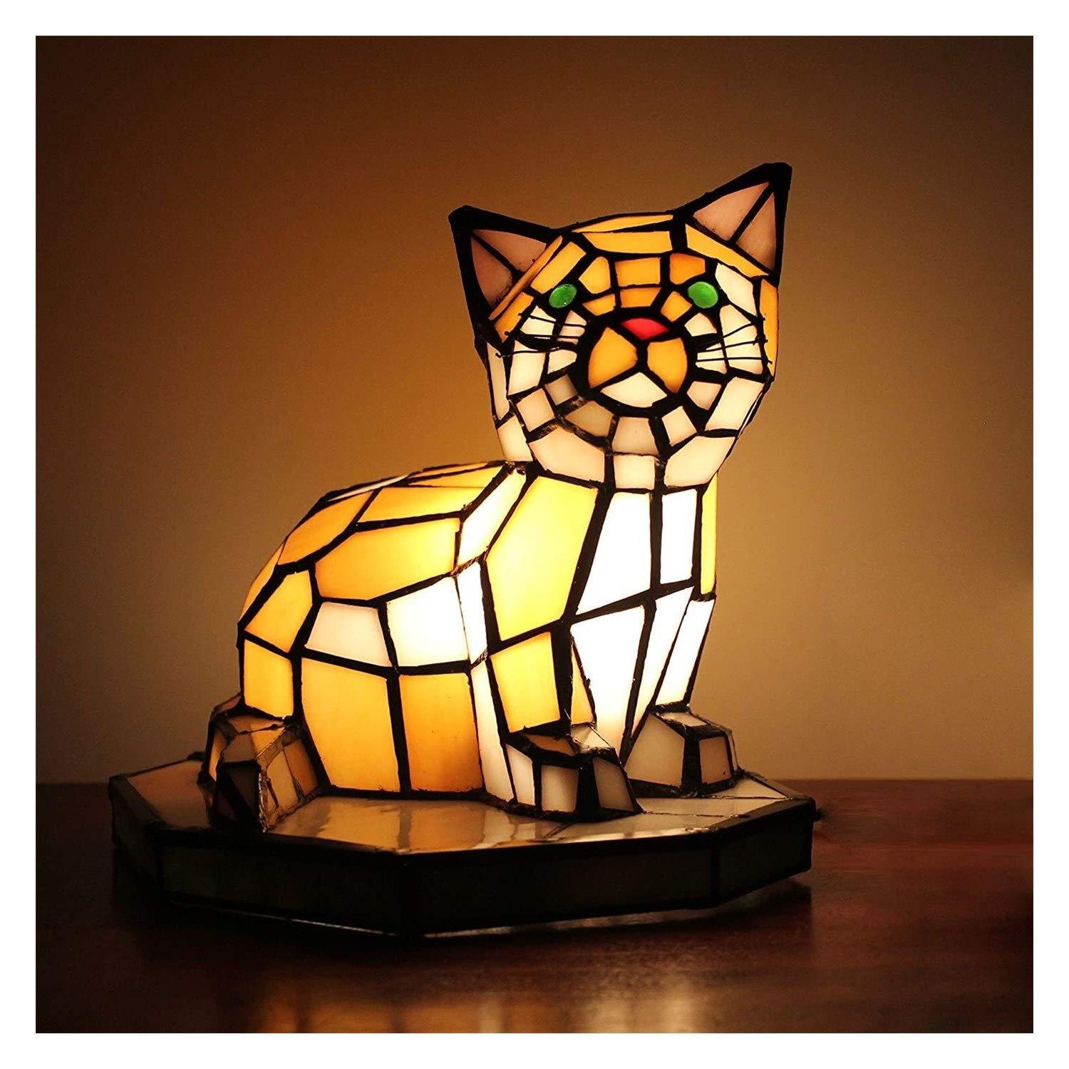Creative Tiffany Style Stained Glass Cat Table Lamp - Handcrafted Night Light for Kids' Room, Bedside, Nursery & Home Decor