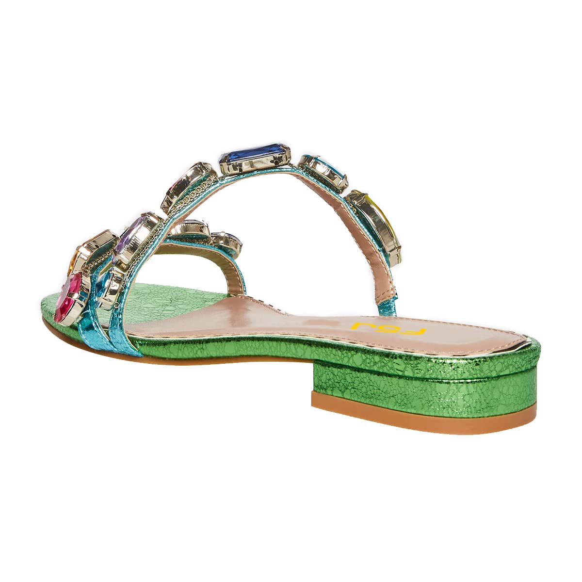 FSJ Women's Rhinestone Crystal Flat Sandals - Open Toe Slip On Casual Shoes for Summer, Beach, Party, Wedding & Bridal - Size 4-15 US | Perfect for Vacation, Outdoor Events & Special Occasions