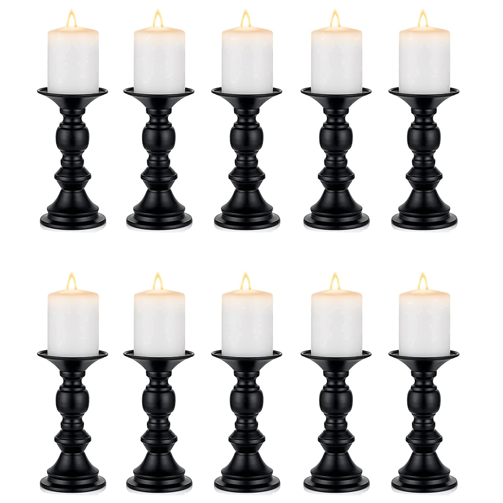 2/4/10 Pcs Gold Metal Pillar Candle Holders - Elegant Wedding Centerpieces & Candlestick Stands for Special Events, Parties, Home Decor - Black (10 Pcs) | Perfect for Romantic Dinners, Holiday Decorations & Table Settings