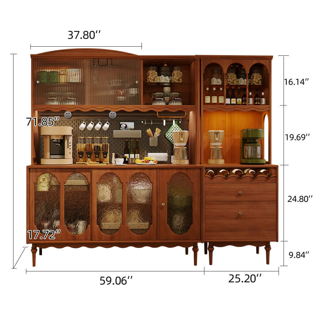 Vintage Solid Wood Sideboard - Spacious Storage & Display Cabinet for Dining Room, Living Room & Entryway - Handcrafted Wooden Buffet Hutch with Shelves & Drawers