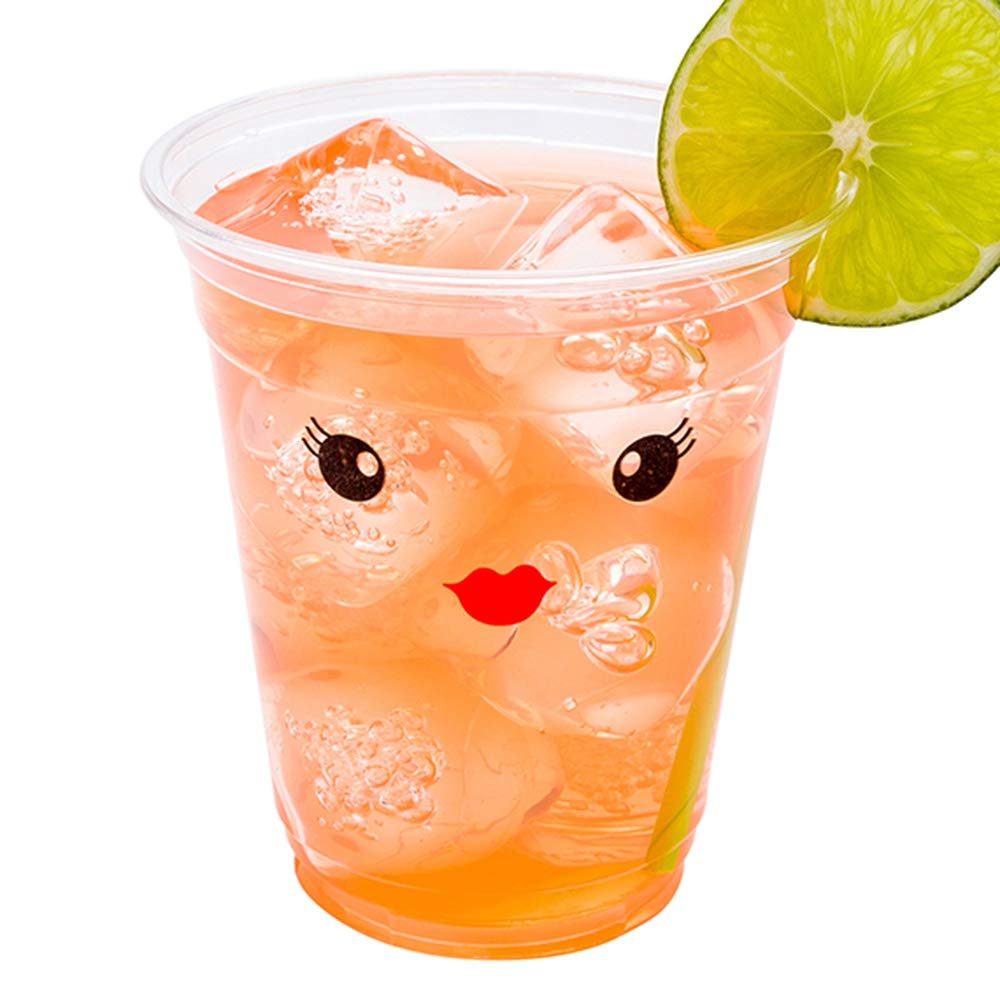 Restaurantware Visage 12oz Clear PET Plastic Cold Drink Cups (1000 Pack) - Disposable Party Cups with Elegant Madame Face Design | Perfect for Weddings, Birthday Parties & Special Events | Lids Sold Separately