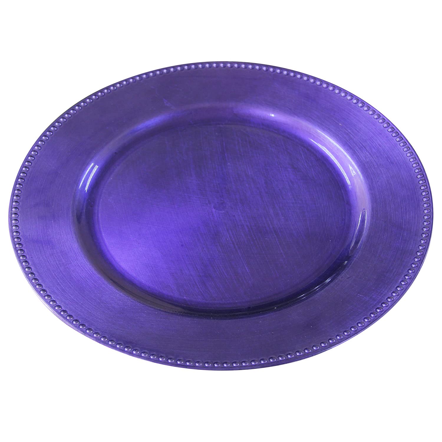 12-Pack Purple Plastic Beaded Charger Plates - 13 Inch Round Metallic Wedding & Party Table Decor - Elegant Dinnerware for Bridal Showers, Anniversary Celebrations & Special Events
