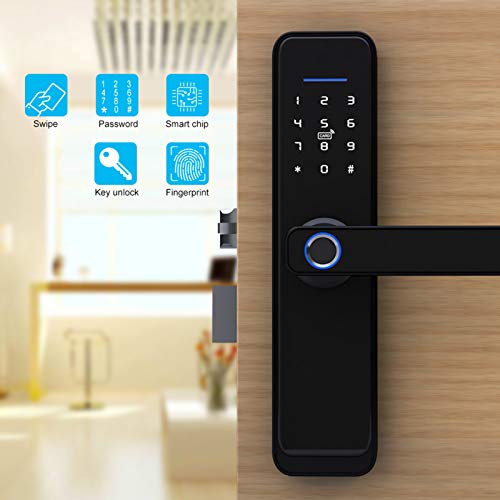 Smart Touchscreen Keypad Door Lock with Fingerprint Scanner & Keyless Entry - Electronic Deadbolt Security Lock with Handle for Home & Office - Easy DIY Installation for Enhanced Safety & Convenience