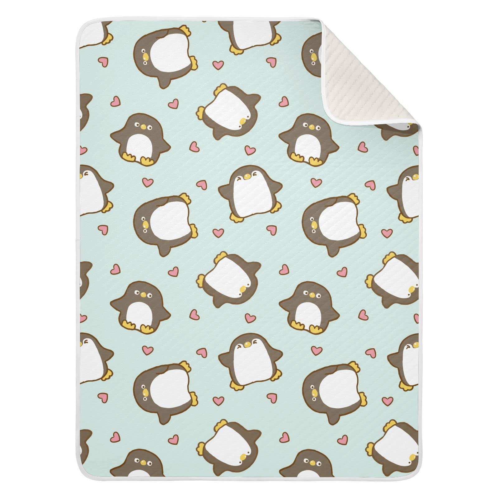 JIPONI Super Soft & Warm Baby Blanket - Cute Cartoon Penguin & Heart Design, Personalized for Boys & Girls, 30x40 Inch - Perfect for Nursery, Swaddling, Stroller & Gift Giving
