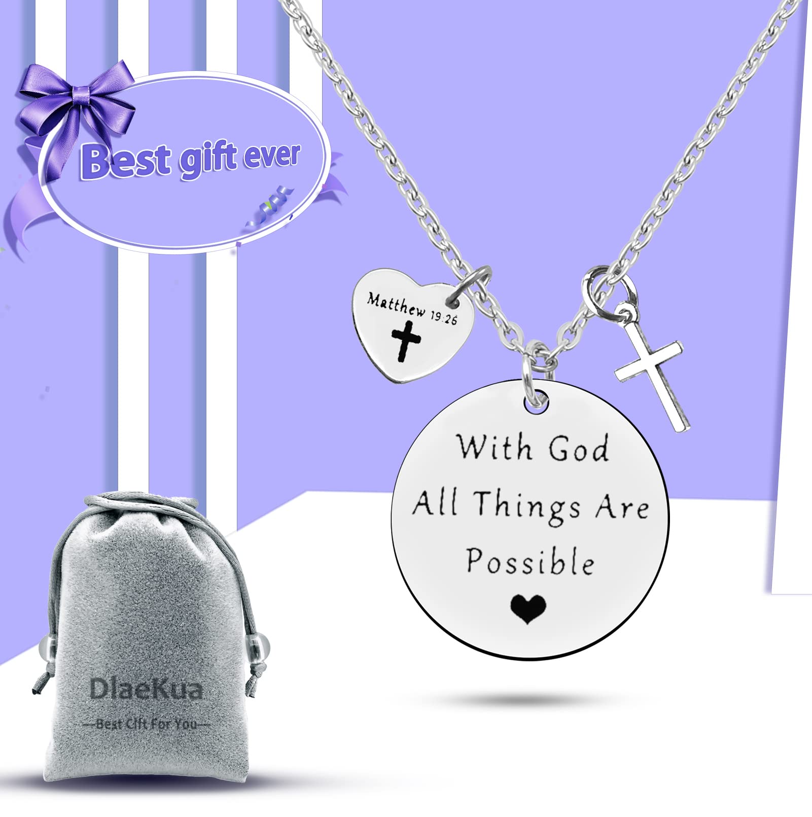 Bible Quotes Necklace - Inspirational Christian Jewelry for Women, Baptism Gift, Religious Keepsake for Goddaughter & Godson - Perfect for Church, Weddings & Daily Faith Reminder