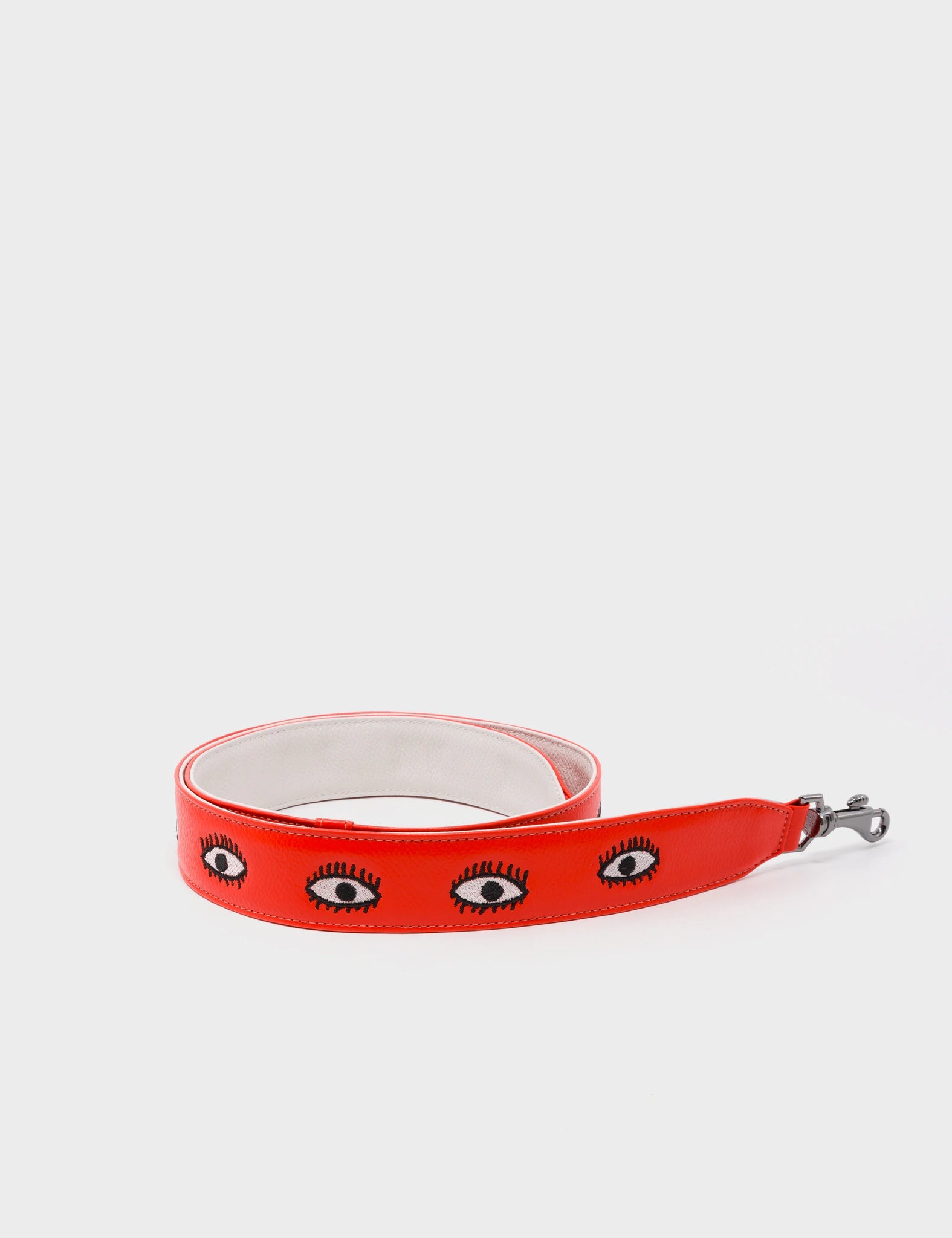 Detachable Fiesta Red Leather Shoulder Strap with All Over Eyes Embroidery - Perfect for Handbags, Crossbody Bags & Fashion Accessories