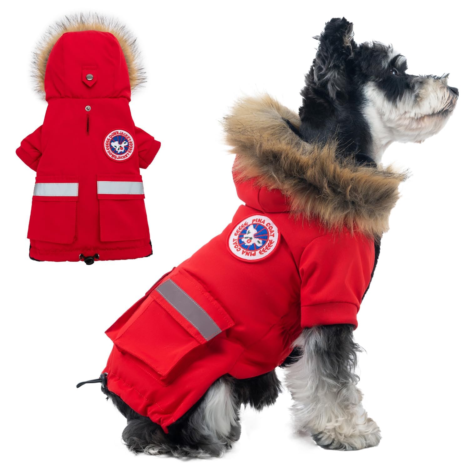 Waterproof & Windproof Dog Winter Coat for Small Dogs - Reflective Hoodie with Faux Fur & Flannel Lining - Warm Cold Weather Jacket with Pocket - Perfect for Snowy Walks, Outdoor Adventures & Nighttime Safety