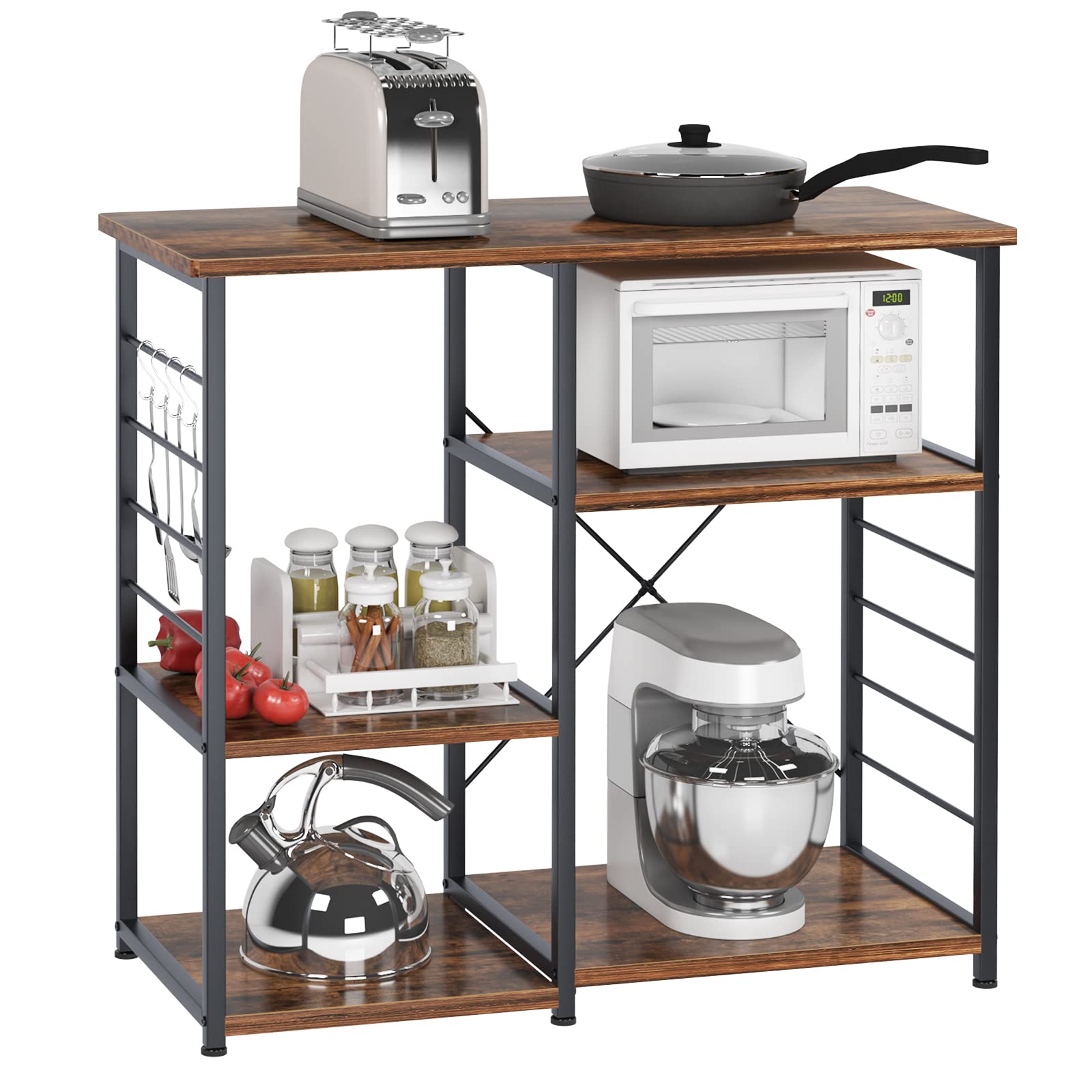 SogesHome 4-Tier Kitchen Baker's Rack with Microwave Stand - Vintage Brown Storage Shelf for Coffee Station & Snack Organization - Perfect for Kitchen, Living Room, Restaurant & Bedroom - Space-Saving Solution for Small Kitchens & Apartment Dining Areas