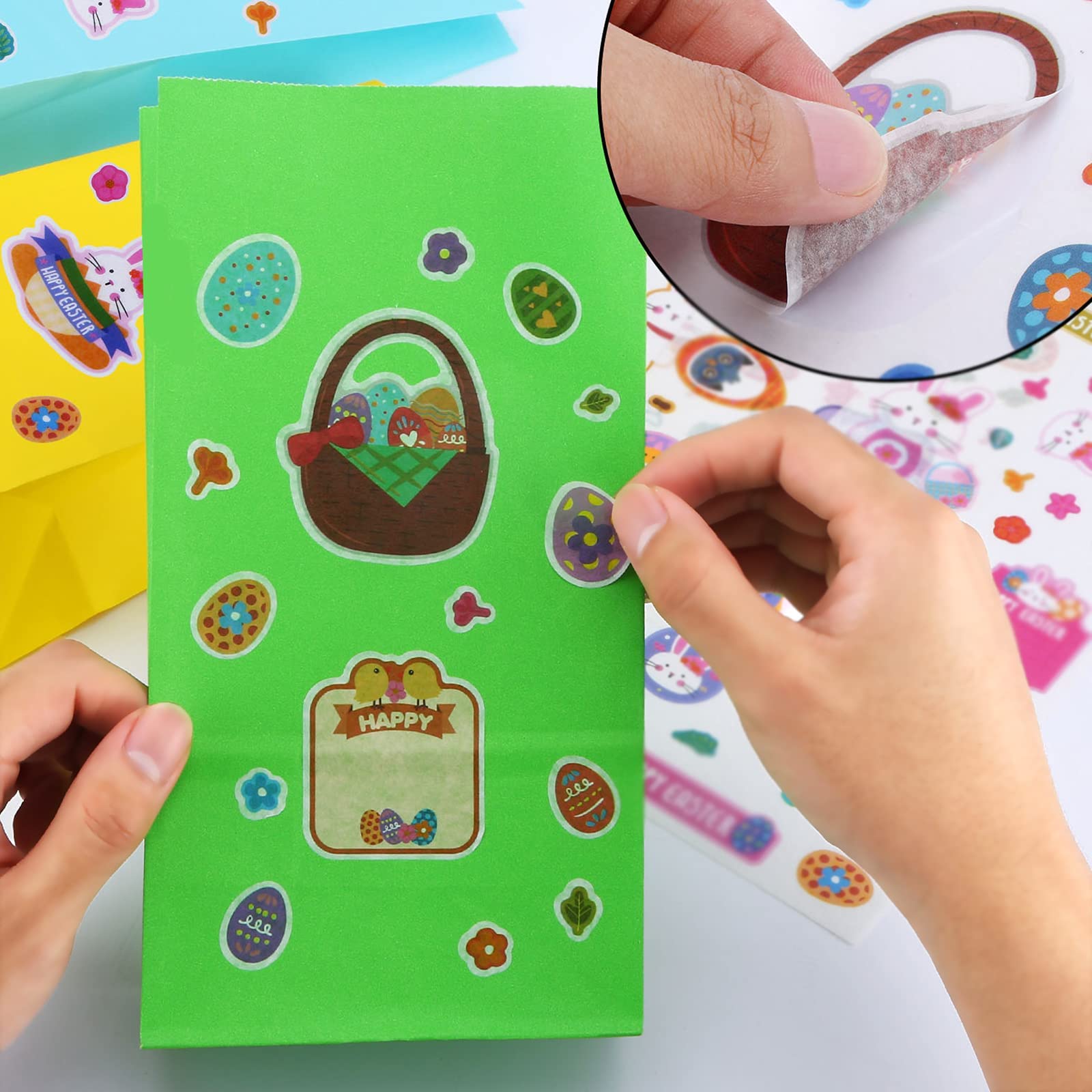 Nexmint 9-Inch Green Gift Bags (12-Pack) with 4-Sheet DIY Spring Stickers - Party Favor Bags, Treat Bags & Goodie Bags for Easter, Birthday Celebrations & Classroom Rewards