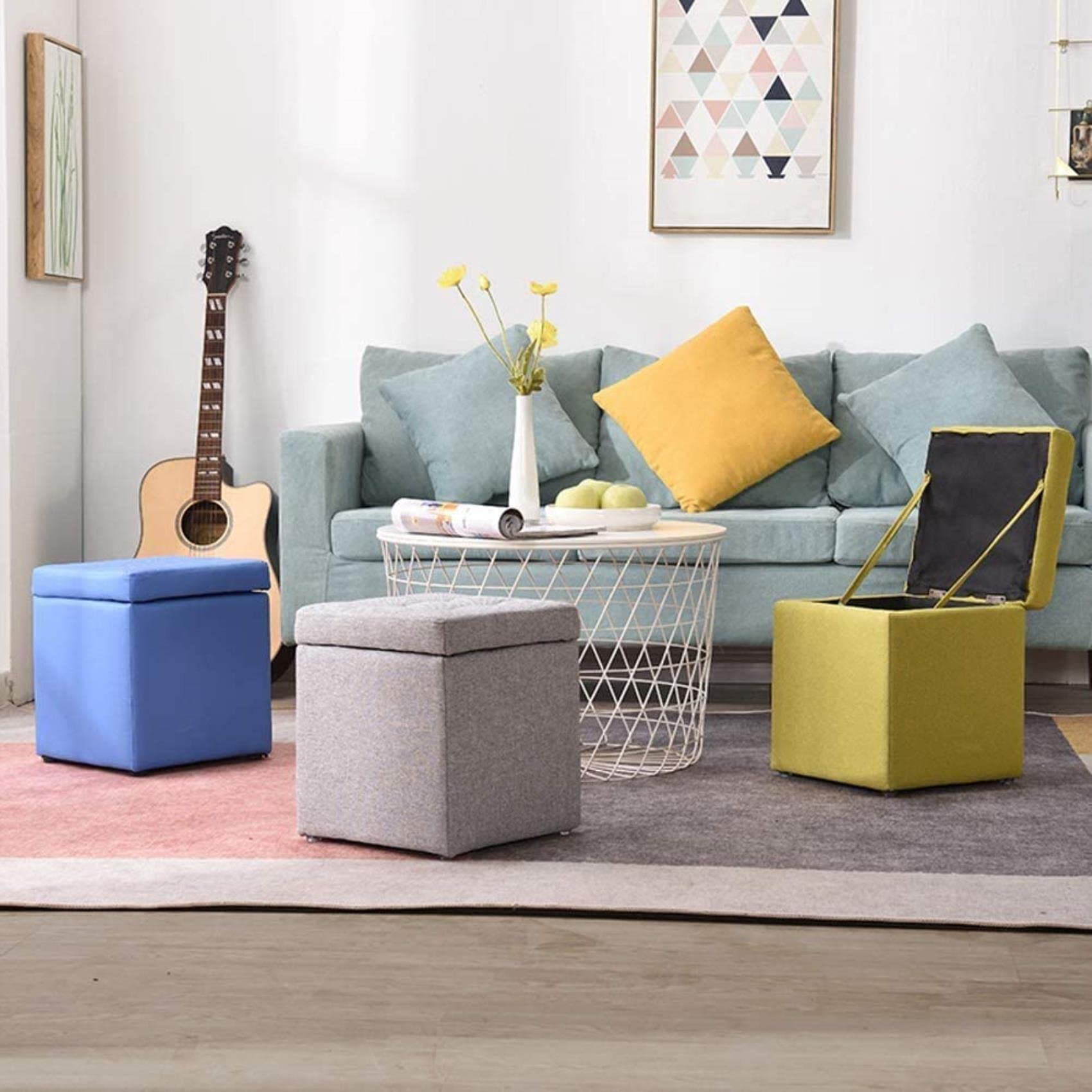 Upholstered Storage Ottoman Bench with Removable Tray - Multi-Functional Footstool, Toy Box, Shoe Organizer & Pouf Seat for Living Room, Bedroom & Nursery