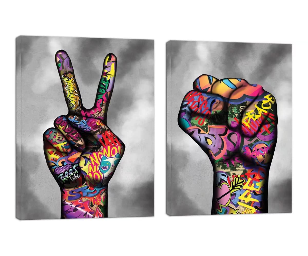 Abstract Graffiti Wall Art - Colorful Hand Painted Canvas Painting for Bedroom & Living Room Decor