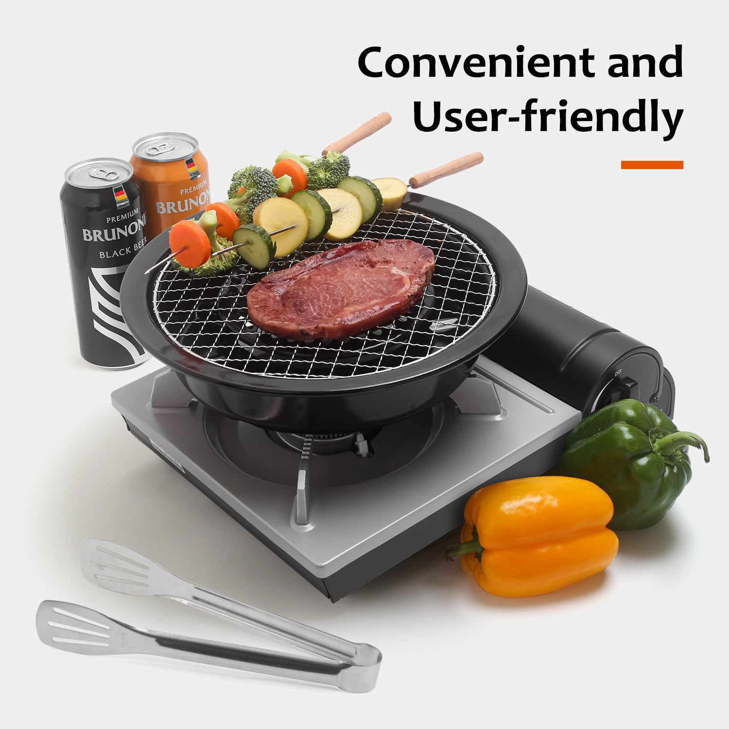 Japanese Korean Stove Top Grill Pan for BBQ & Yakiniku - Black with Water Pan & Free Tongs for Home Cooking