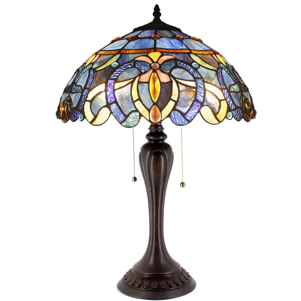 WERFACTORY Tiffany Style Stained Glass Table Lamp - 16x16x24 Inch Blue Purple Cloud Design, Resin Base Desk/Bedside Light for Reading, Bedroom, Living Room & Home Office Decor (S558 Series) | Perfect for Cozy Ambiance, Vintage Home Decor & Gift Giving