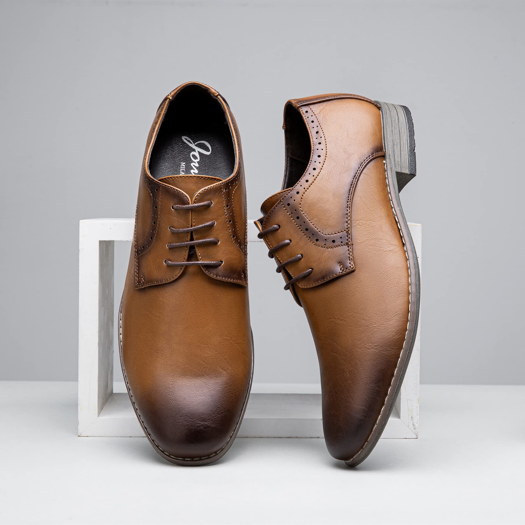 Jousen Men's Oxford Plain Toe Dress Shoes - Classic Formal Derby Shoes for Business, Office & Wedding - Comfortable Leather Dress Shoes for Men