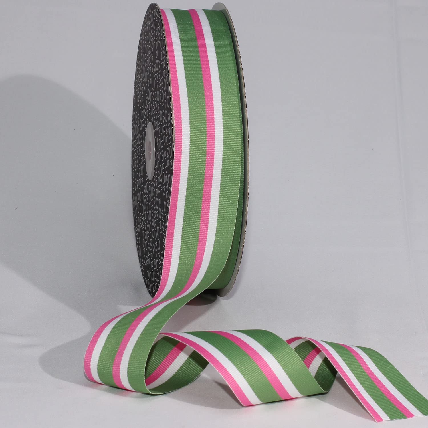 The Ribbon People Pink, White & Green Striped Grosgrain Ribbon - 1.5 Inch x 55 Yards Bulk Roll - Perfect for Gift Wrapping, DIY Crafts, Hair Bows & Party Decorations