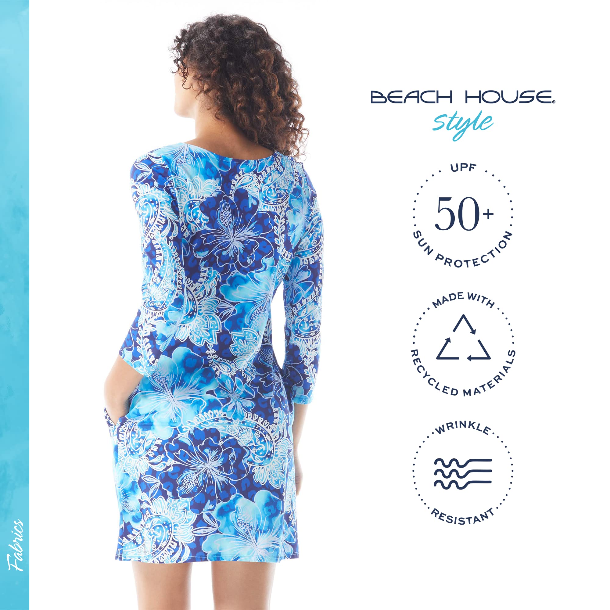 BEACH HOUSE Style Quinn Split Neck Tunic Dress - Wrinkle Resistant UPF 50+ Sun Protection Dress for Women | Perfect for Beach Vacations, Summer Outings & Resort Wear