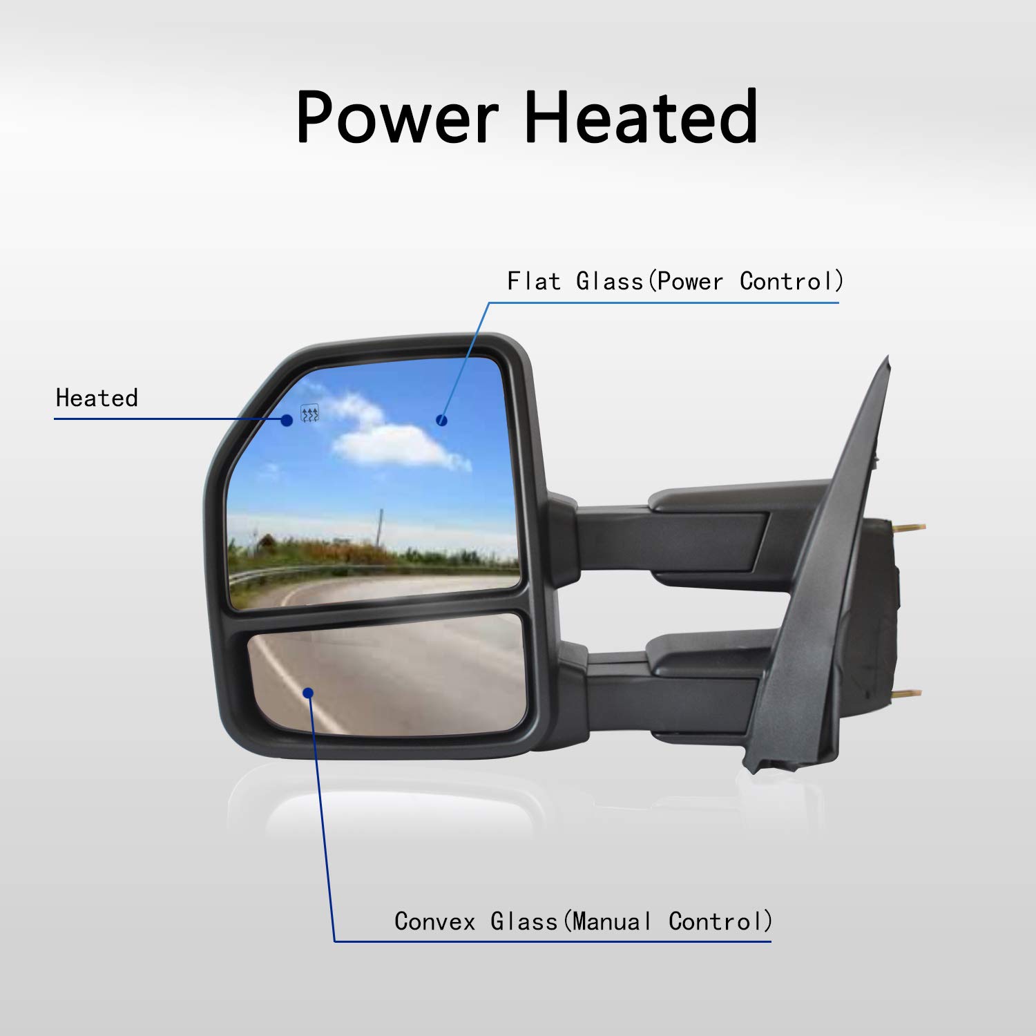 WLLW Power Heated Towing Mirrors with Turn Signal Light for Ford F150 (2015-2020) - Black Housing | Enhanced Visibility & Safety for Pickup Trucks