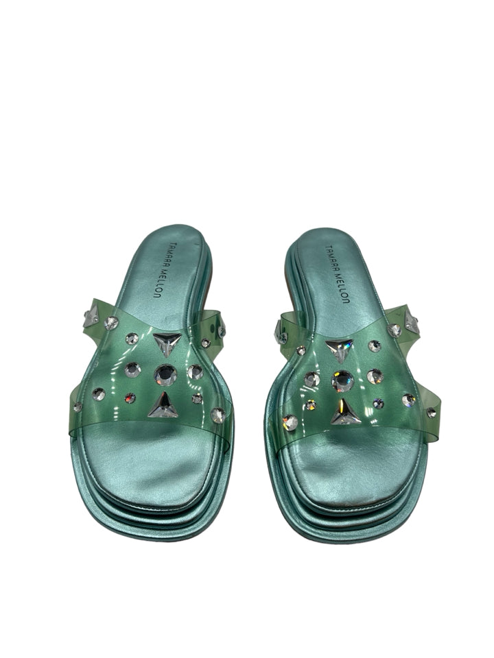 Tamara Mellon Embellished PVC Slides for Women | Size 39.5 (US 9) | Comfortable Summer Sandals for Beach, Pool & Casual Outings