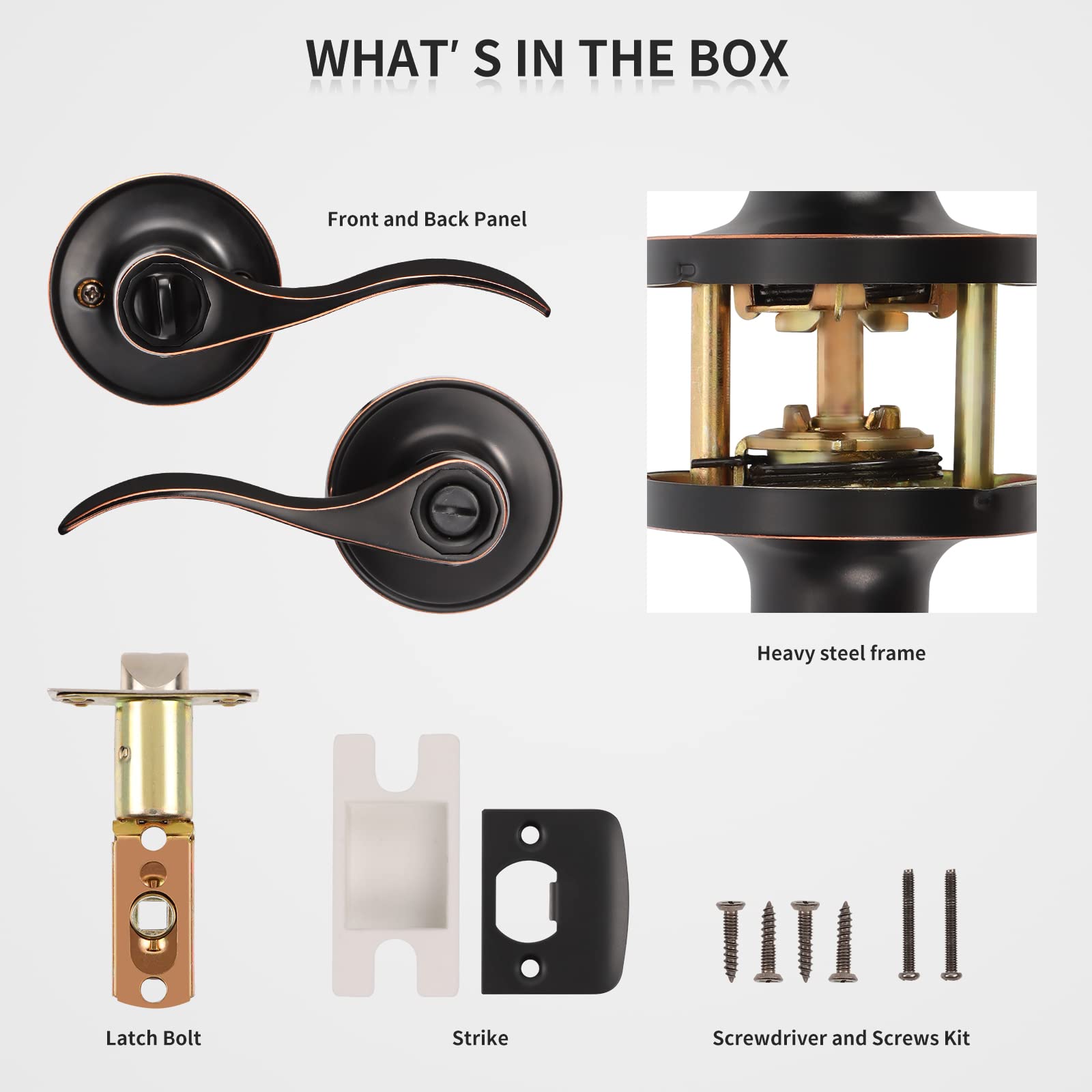 2 Pack Oil Rubbed Bronze Interior Door Knobs - Keyless Privacy Door Handles for Bedroom & Bathroom - Left/Right Handed Elegant Door Levers - Perfect for Home, Office, and Apartment Interior Doors