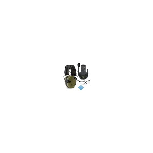 Walker's Razor Slim Shooting Earmuffs - Noise Cancelling Hearing Protection with Walkie Talkie & Safety Glasses Bundle for Hunting, Range Shooting & Outdoor Activities