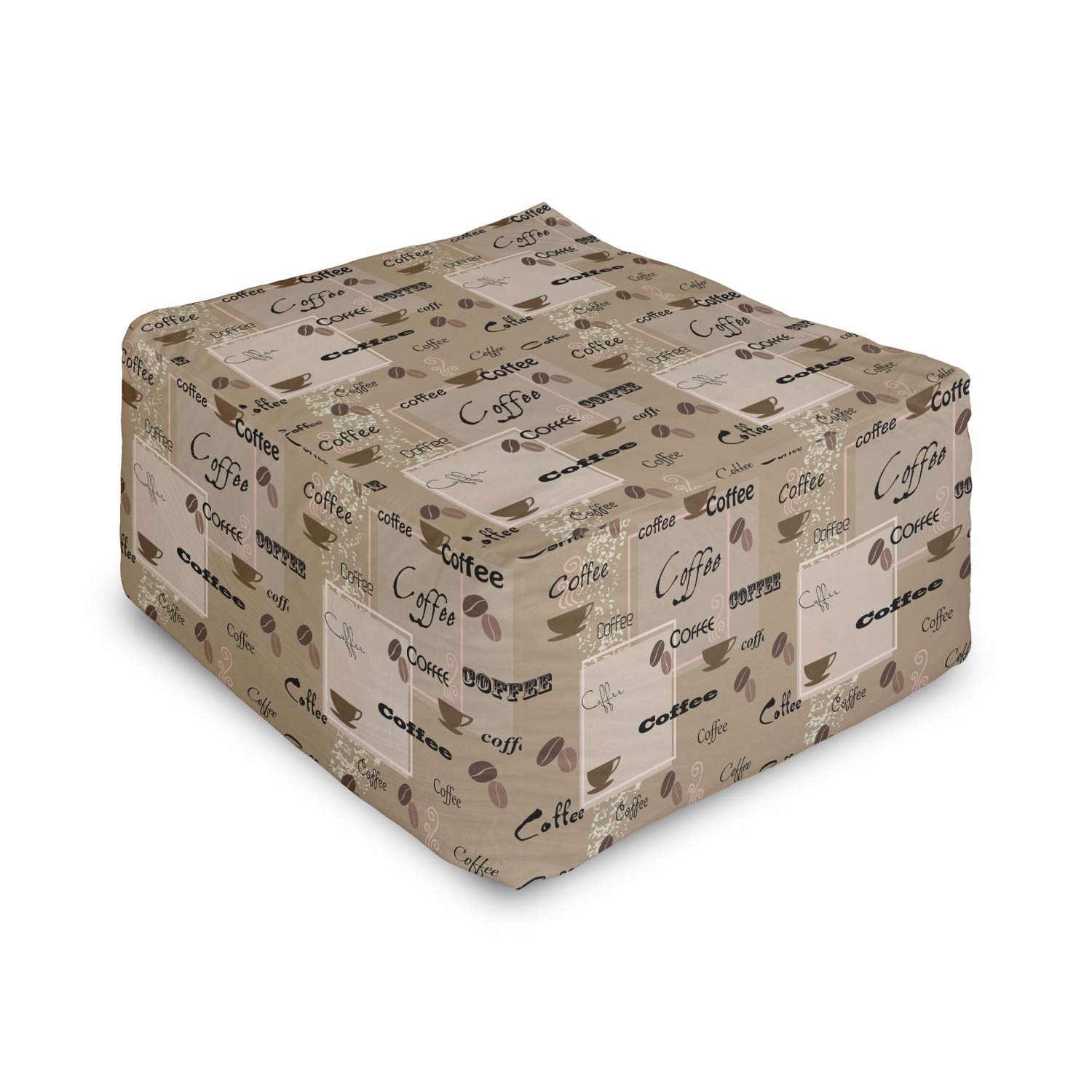 Ambesonne Coffee Rectangle Pouf Ottoman - Vintage Typography Design with Coffee Beans & Cups Print - 25